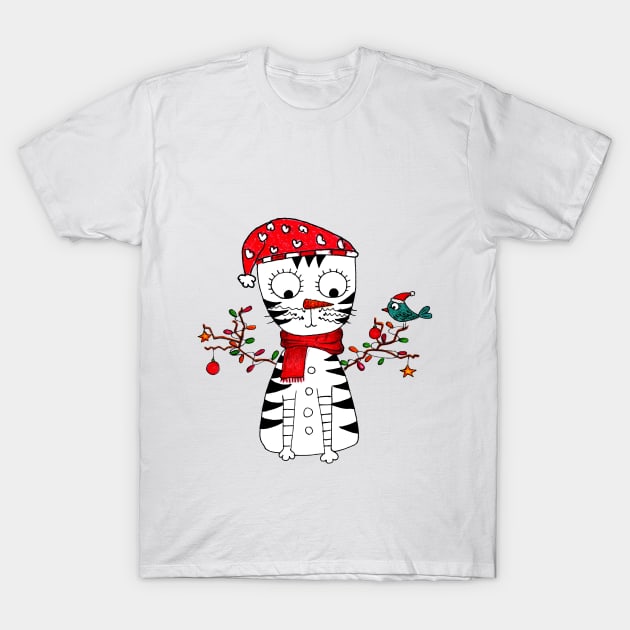 Yuna Cat | The Jolly Christmas Snow Feline T-Shirt by MiracelArt